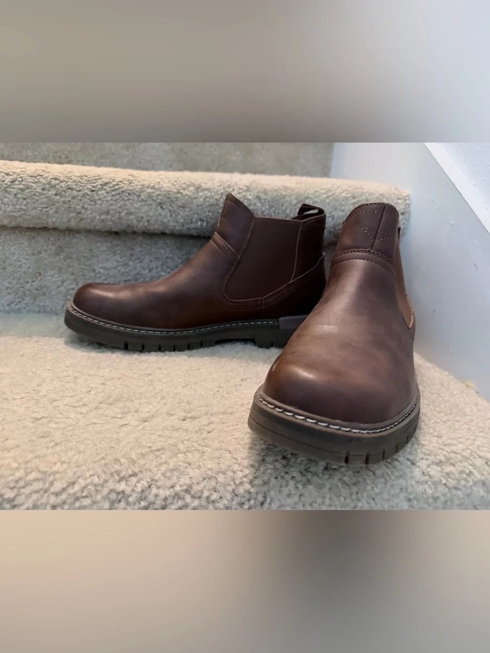 Jousen Milan Men’s Brown Chelsea Boots US Size 8 UK 7 EU 41 Pull-On Lug Sole